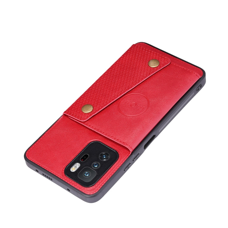 For Xiaomi Redmi Note 10 Pro 5G Double Buckle PU + TPU Shockproof Magnetic Protective Case with Card Slot & Holder