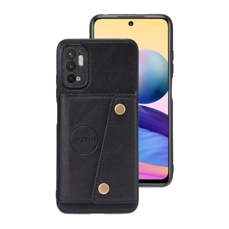 For Xiaomi Redmi Note 10 5G Double Buckle PU + TPU Shockproof Magnetic Protective Case with Card Slot & Holder