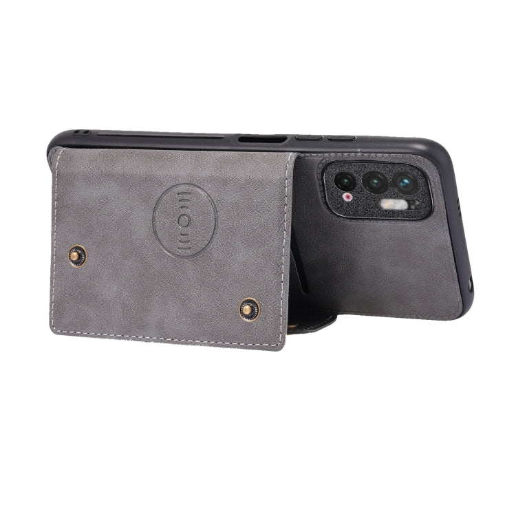 For Xiaomi Redmi Note 10 5G Double Buckle PU + TPU Shockproof Magnetic Protective Case with Card Slot & Holder