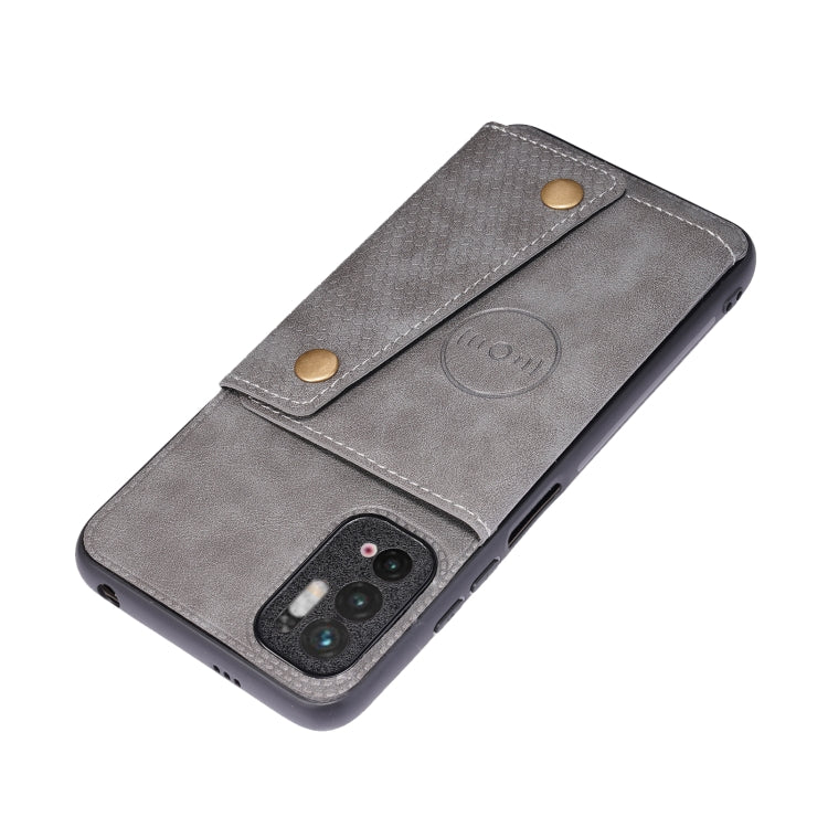 For Xiaomi Redmi Note 10 5G Double Buckle PU + TPU Shockproof Magnetic Protective Case with Card Slot & Holder