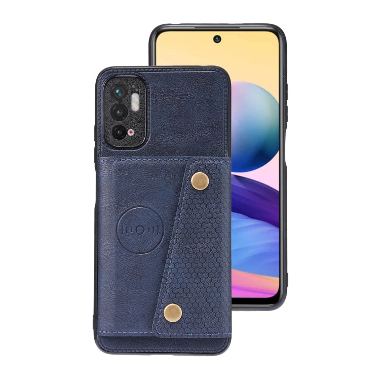For Xiaomi Redmi Note 10 5G Double Buckle PU + TPU Shockproof Magnetic Protective Case with Card Slot & Holder