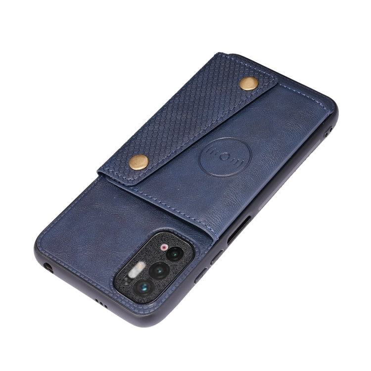 For Xiaomi Redmi Note 10 5G Double Buckle PU + TPU Shockproof Magnetic Protective Case with Card Slot & Holder