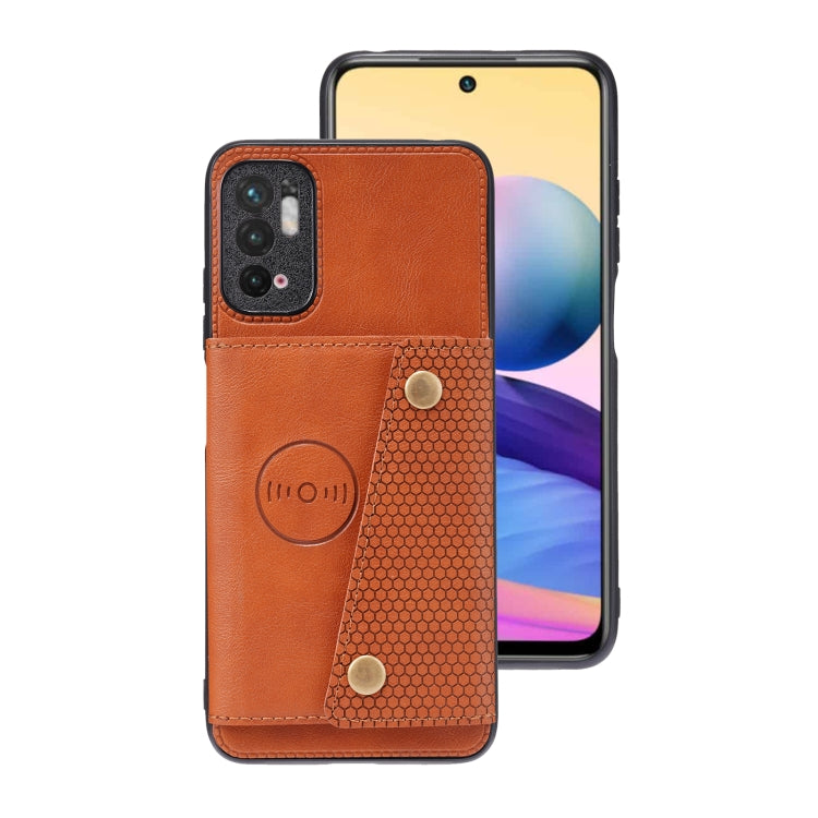For Xiaomi Redmi Note 10 5G Double Buckle PU + TPU Shockproof Magnetic Protective Case with Card Slot & Holder
