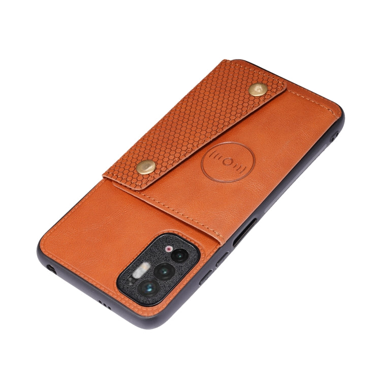 For Xiaomi Redmi Note 10 5G Double Buckle PU + TPU Shockproof Magnetic Protective Case with Card Slot & Holder