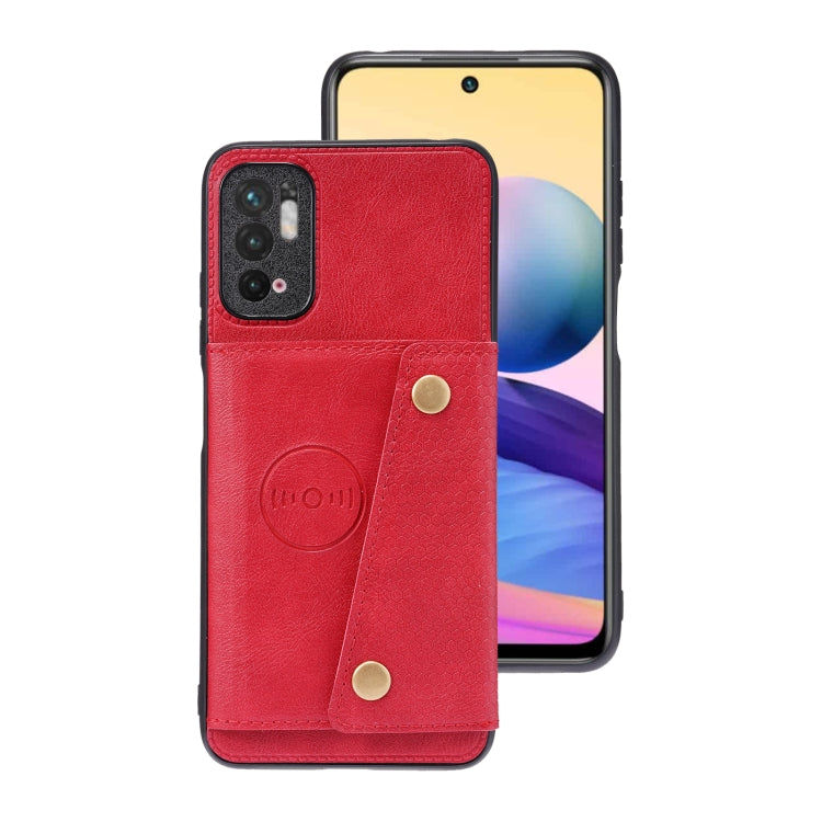 For Xiaomi Redmi Note 10 5G Double Buckle PU + TPU Shockproof Magnetic Protective Case with Card Slot & Holder