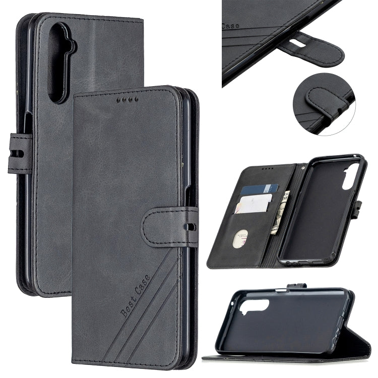 For OPPO Realme 6 Stitching Style 2-Color Cow Texture Horizontal Flip PU Leather Case with Holder & Card Slot & Lanyard