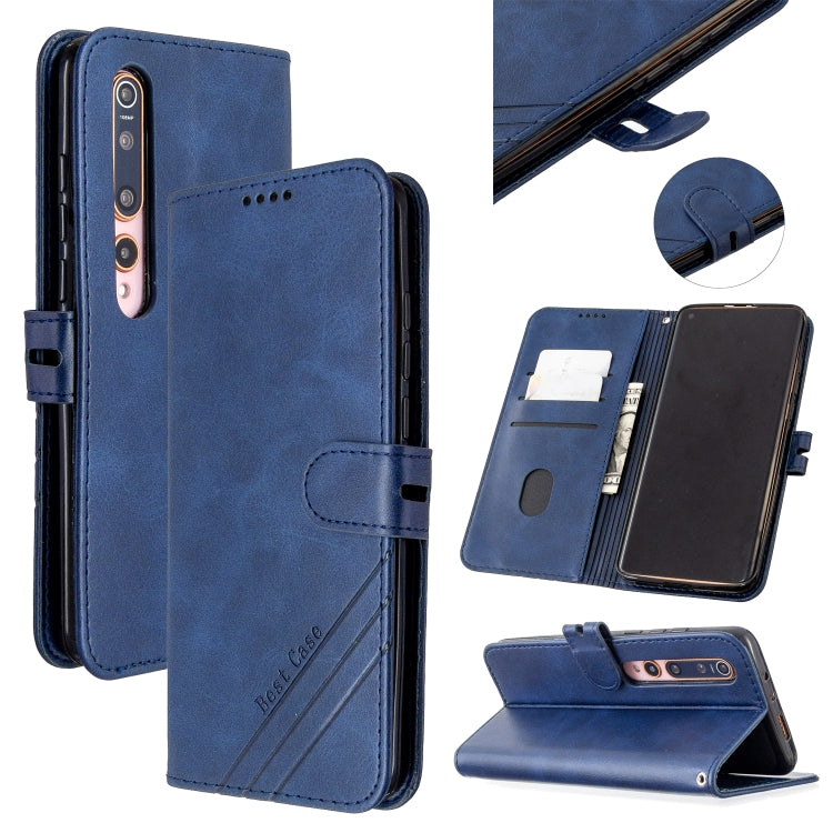 For Xiaomi Mi 10 5G / Mi 10 Pro 5G Stitching Style 2-Color Cow Texture Horizontal Flip PU Leather Case with Holder & Card Slot & Lanyard