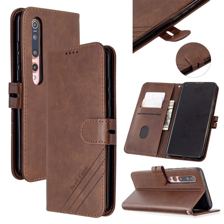 For Xiaomi Mi 10 5G / Mi 10 Pro 5G Stitching Style 2-Color Cow Texture Horizontal Flip PU Leather Case with Holder & Card Slot & Lanyard