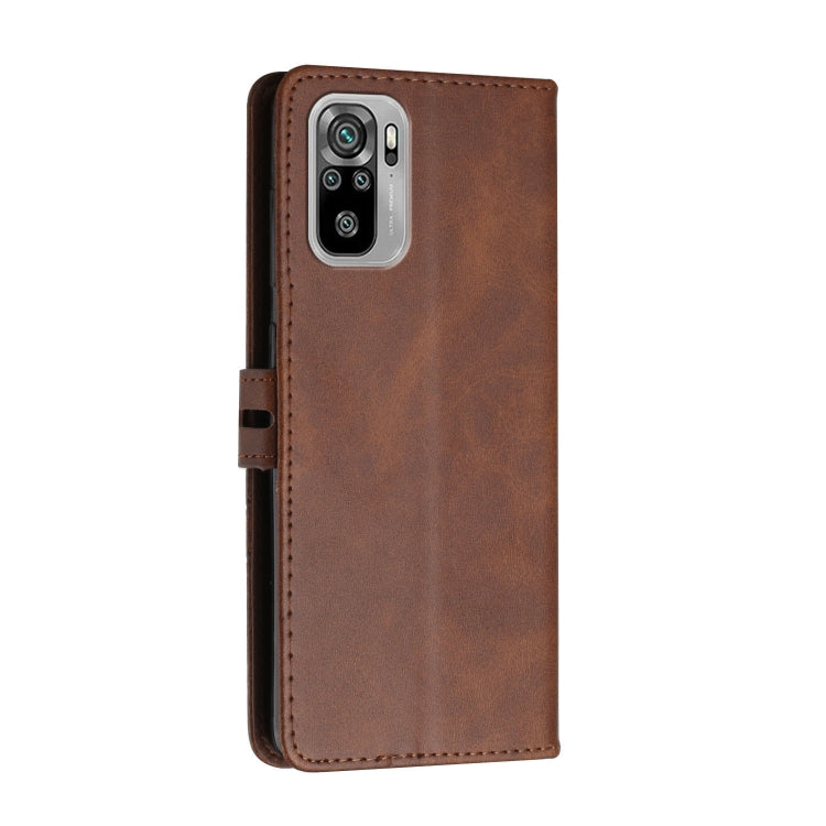For Xiaomi Redmi Note 10 Stitching Style 2-Color Cow Texture Horizontal Flip PU Leather Case with Holder & Card Slot & Lanyard