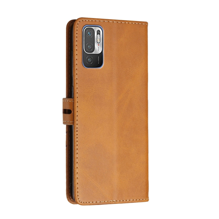 For Xiaomi Redmi Note 10 5G Stitching Style 2-Color Cow Texture Horizontal Flip PU Leather Case with Holder & Card Slot & Lanyard