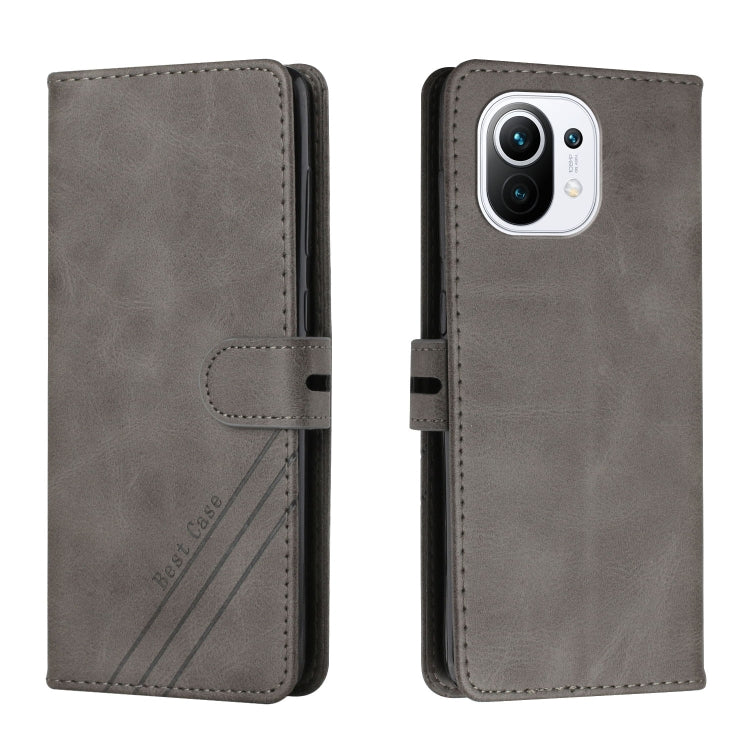 For Xiaomi Mi 11 Stitching Style 2-Color Cow Texture Horizontal Flip PU Leather Case with Holder & Card Slot & Lanyard