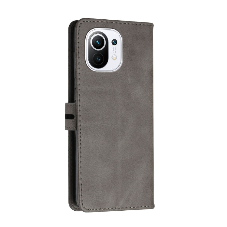 For Xiaomi Mi 11 Stitching Style 2-Color Cow Texture Horizontal Flip PU Leather Case with Holder & Card Slot & Lanyard