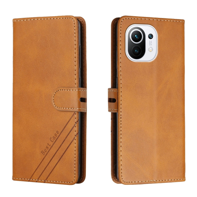 For Xiaomi Mi 11 Stitching Style 2-Color Cow Texture Horizontal Flip PU Leather Case with Holder & Card Slot & Lanyard