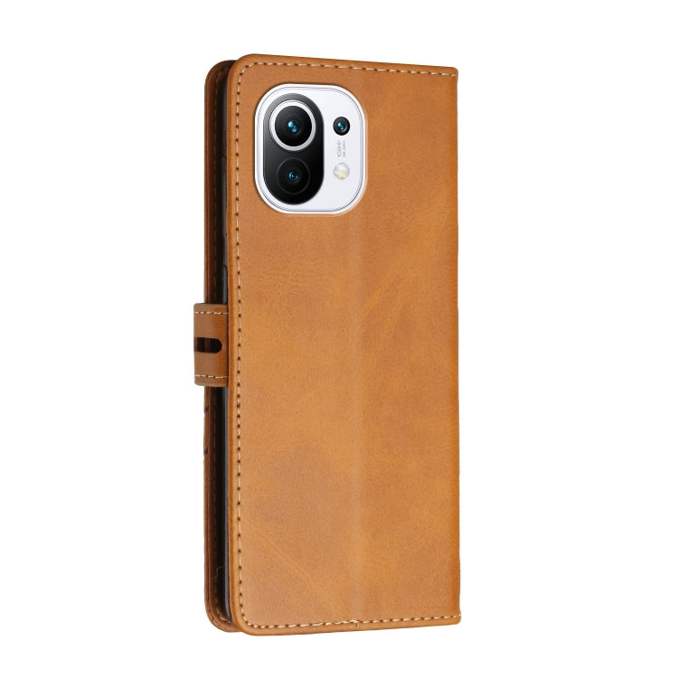For Xiaomi Mi 11 Stitching Style 2-Color Cow Texture Horizontal Flip PU Leather Case with Holder & Card Slot & Lanyard