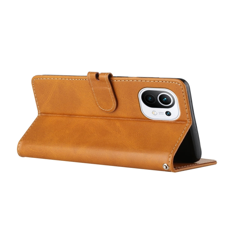 For Xiaomi Mi 11 Stitching Style 2-Color Cow Texture Horizontal Flip PU Leather Case with Holder & Card Slot & Lanyard