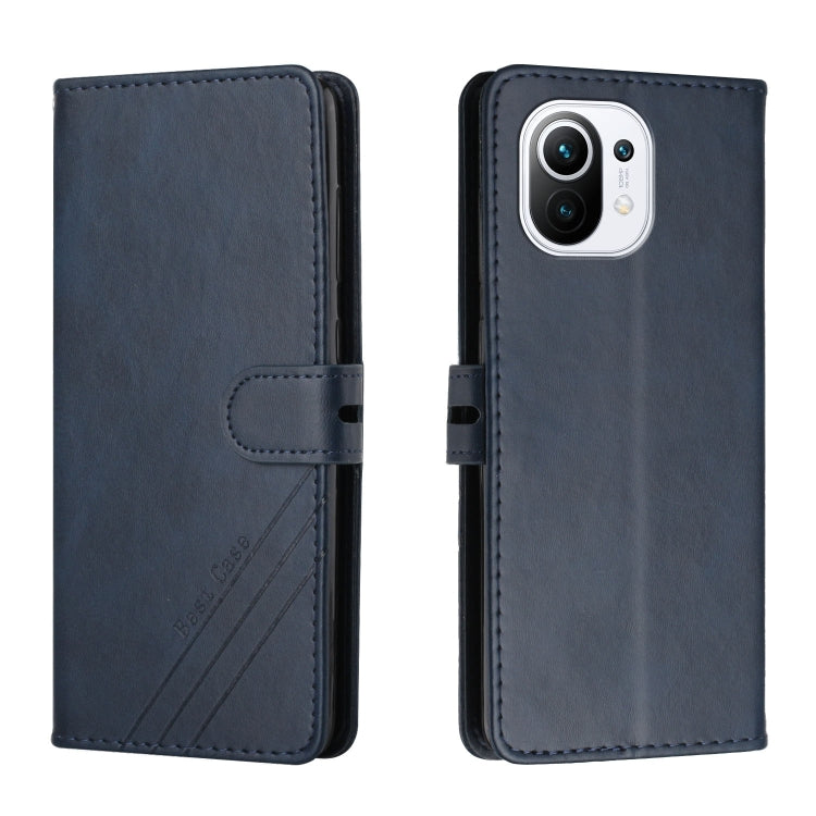 For Xiaomi Mi 11 Stitching Style 2-Color Cow Texture Horizontal Flip PU Leather Case with Holder & Card Slot & Lanyard