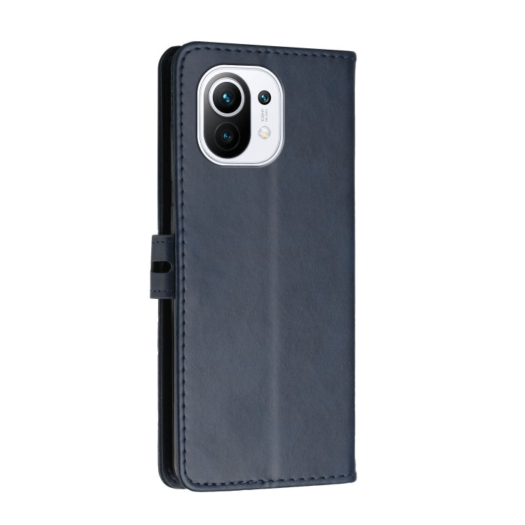 For Xiaomi Mi 11 Stitching Style 2-Color Cow Texture Horizontal Flip PU Leather Case with Holder & Card Slot & Lanyard