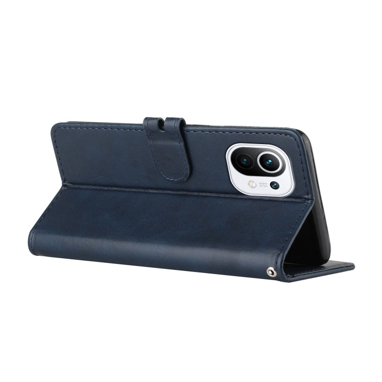 For Xiaomi Mi 11 Stitching Style 2-Color Cow Texture Horizontal Flip PU Leather Case with Holder & Card Slot & Lanyard