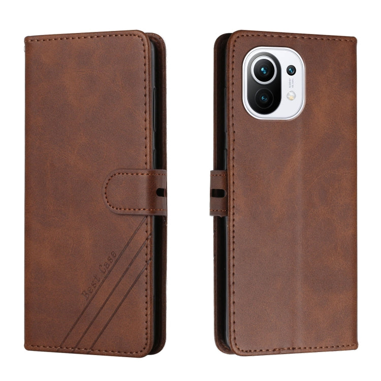 For Xiaomi Mi 11 Stitching Style 2-Color Cow Texture Horizontal Flip PU Leather Case with Holder & Card Slot & Lanyard