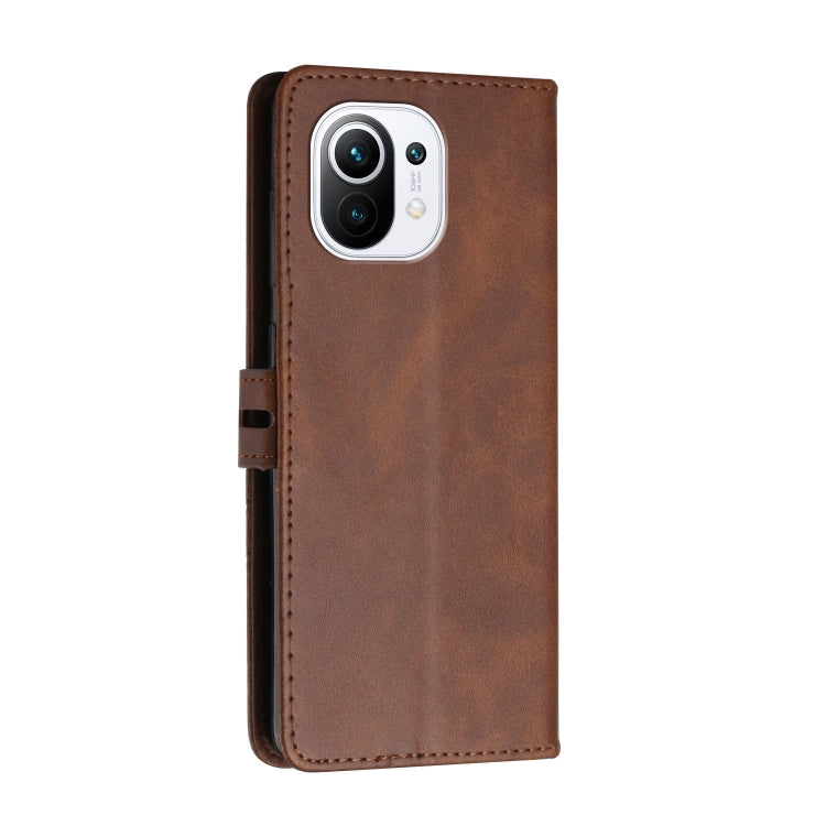 For Xiaomi Mi 11 Stitching Style 2-Color Cow Texture Horizontal Flip PU Leather Case with Holder & Card Slot & Lanyard
