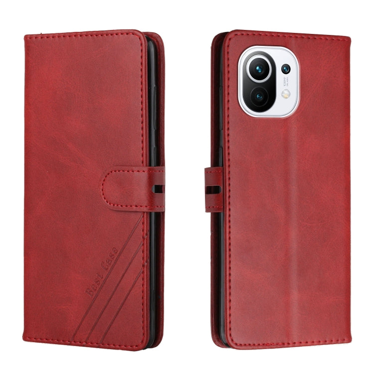 For Xiaomi Mi 11 Stitching Style 2-Color Cow Texture Horizontal Flip PU Leather Case with Holder & Card Slot & Lanyard