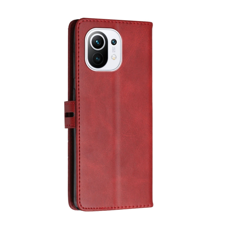 For Xiaomi Mi 11 Stitching Style 2-Color Cow Texture Horizontal Flip PU Leather Case with Holder & Card Slot & Lanyard