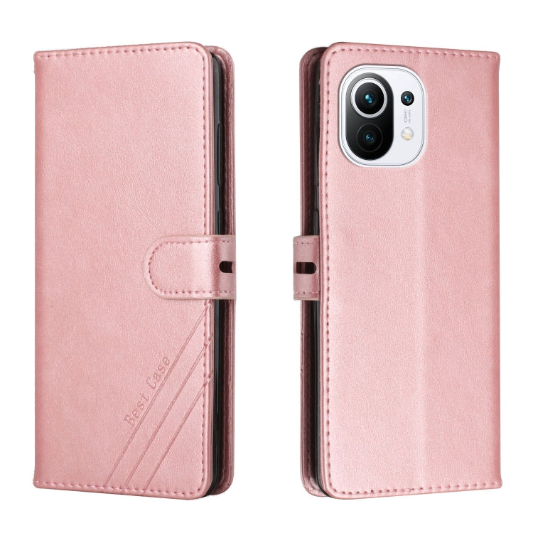 For Xiaomi Mi 11 Stitching Style 2-Color Cow Texture Horizontal Flip PU Leather Case with Holder & Card Slot & Lanyard