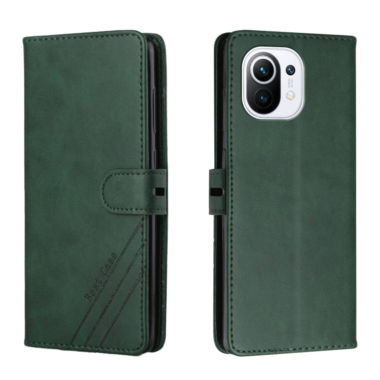 For Xiaomi Mi 11 Stitching Style 2-Color Cow Texture Horizontal Flip PU Leather Case with Holder & Card Slot & Lanyard
