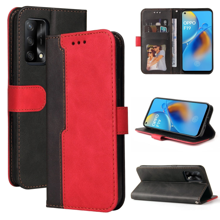 For OPPO A74 4G / F19 4G Business Stitching-Color Horizontal Flip PU Leather Case with Holder & Card Slots & Photo Frame & Lanyard