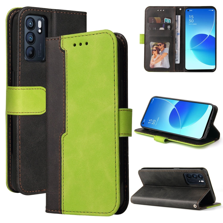 For OPPO Reno6 5G Business Stitching-Color Horizontal Flip PU Leather Case with Holder & Card Slots & Photo Frame & Lanyard