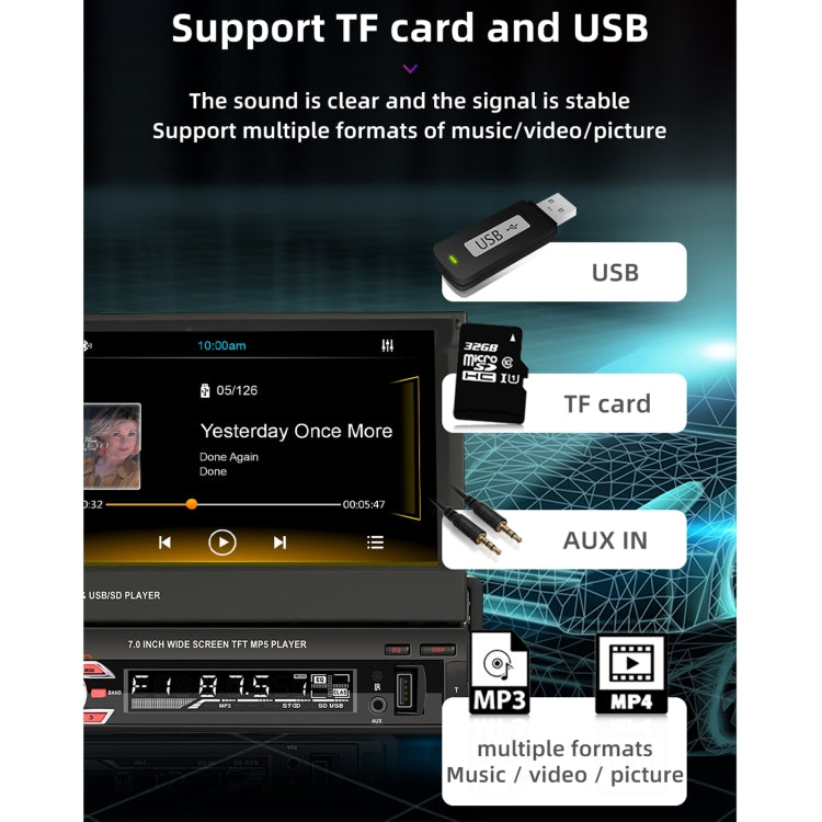 9601C HD 7 inch Manually Retractable Screen Car MP5 Player GPS Navigation Bluetooth Radio, Support Mirror Link & FM & TF Card & USB