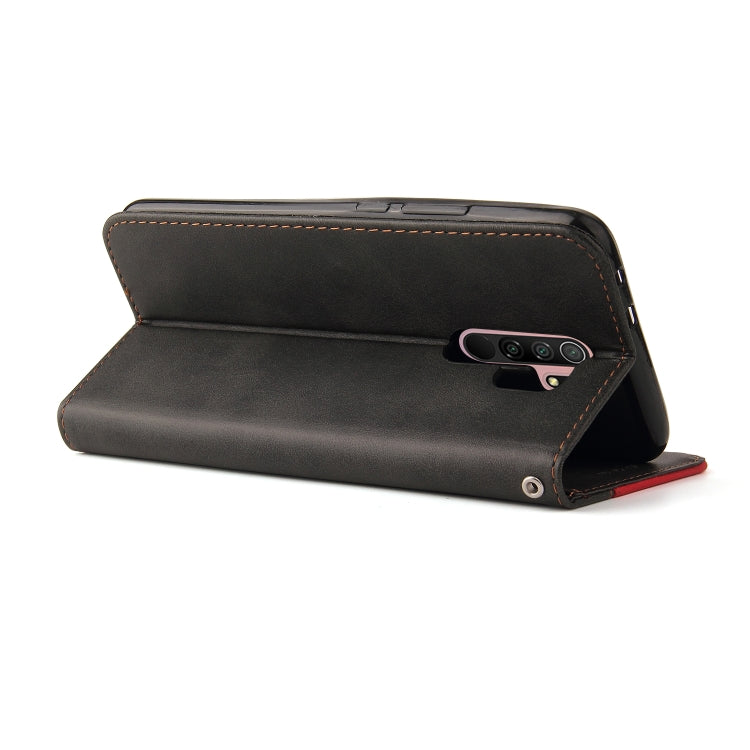 For Xiaomi Poco M2 / Redmi 9 Business Stitching-Color Horizontal Flip PU Leather Case with Holder & Card Slots & Photo Frame(Red)