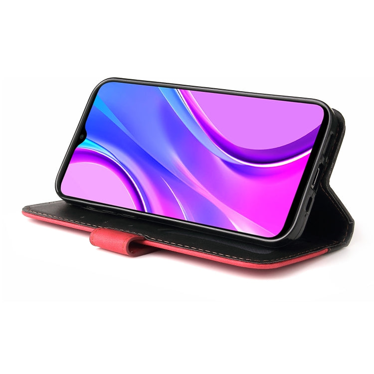 For Xiaomi Poco M2 / Redmi 9 Business Stitching-Color Horizontal Flip PU Leather Case with Holder & Card Slots & Photo Frame(Red)