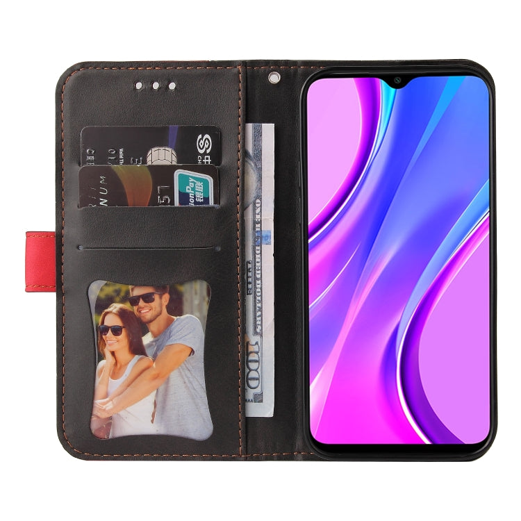 For Xiaomi Poco M2 / Redmi 9 Business Stitching-Color Horizontal Flip PU Leather Case with Holder & Card Slots & Photo Frame(Red)