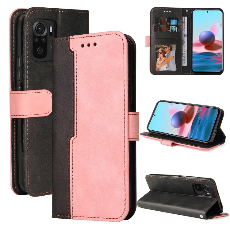 For Xiaomi Redmi Note 10 4G Business Stitching-Color Horizontal Flip PU Leather Case with Holder & Card Slots & Photo Frame