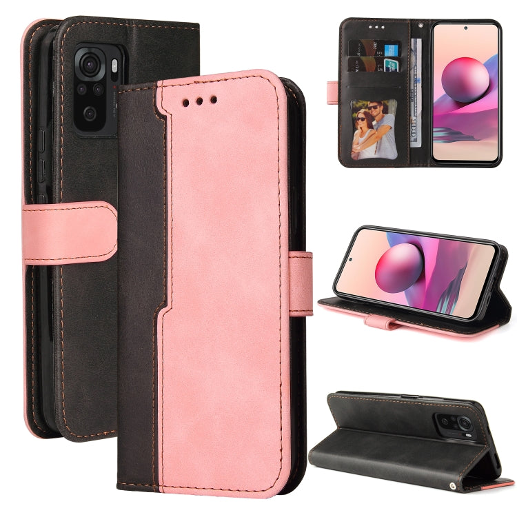 For Xiaomi Redmi Note 10S Business Stitching-Color Horizontal Flip PU Leather Case with Holder & Card Slots & Photo Frame