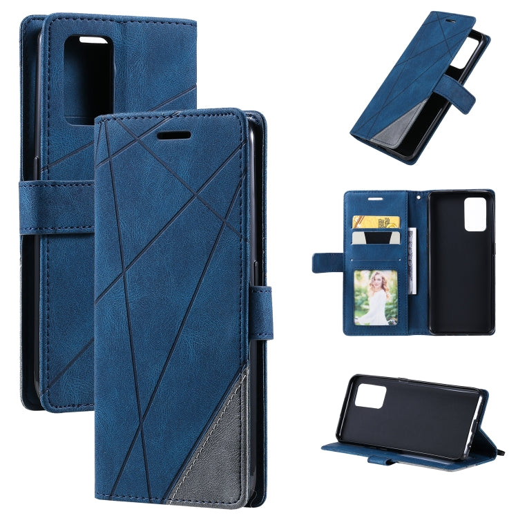 For OPPO A74 4G / F19 Skin Feel Splicing Horizontal Flip Leather Case with Holder & Card Slots & Wallet & Photo Frame