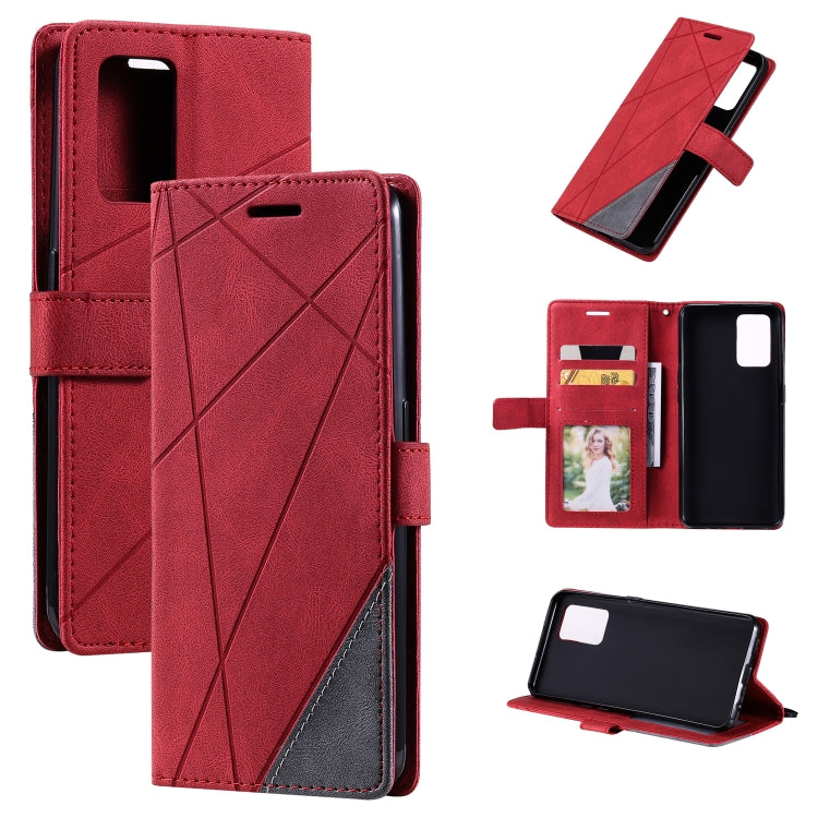 For OPPO A74 4G / F19 Skin Feel Splicing Horizontal Flip Leather Case with Holder & Card Slots & Wallet & Photo Frame