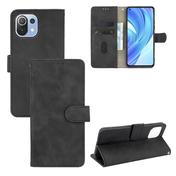 For Xiaomi Mi 11 Lite Solid Color Skin Feel Magnetic Buckle Horizontal Flip Calf Texture PU Leather Case with Holder & Card Slots & Wallet