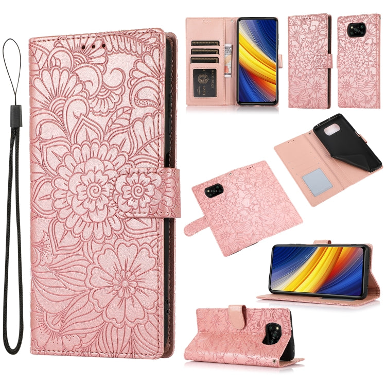 For Xiaomi POCO X3 NFC / X3 Pro / X3 Skin Feel Embossed Sunflower Horizontal Flip Leather Case with Holder & Card Slots & Wallet & Lanyard