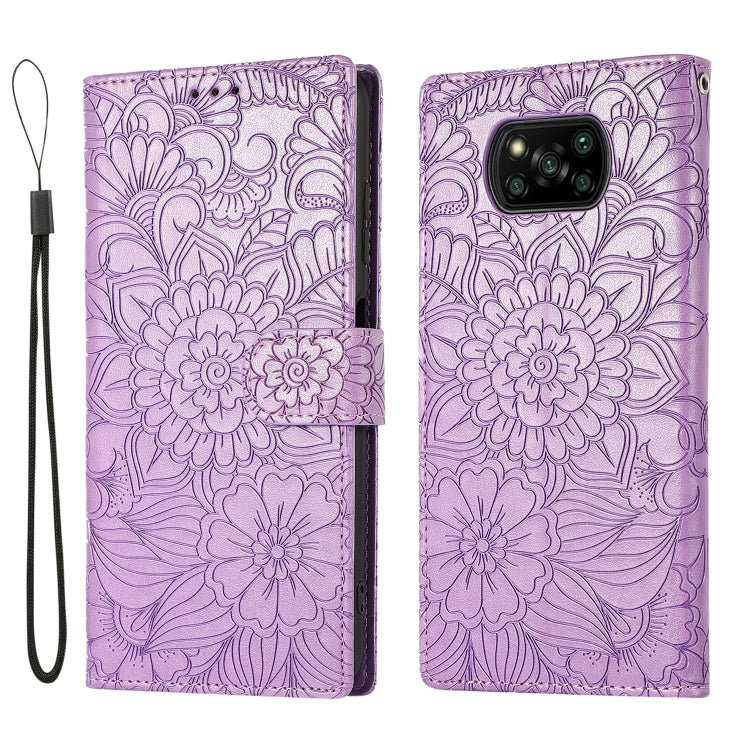 For Xiaomi POCO X3 NFC / X3 Pro / X3 Skin Feel Embossed Sunflower Horizontal Flip Leather Case with Holder & Card Slots & Wallet & Lanyard