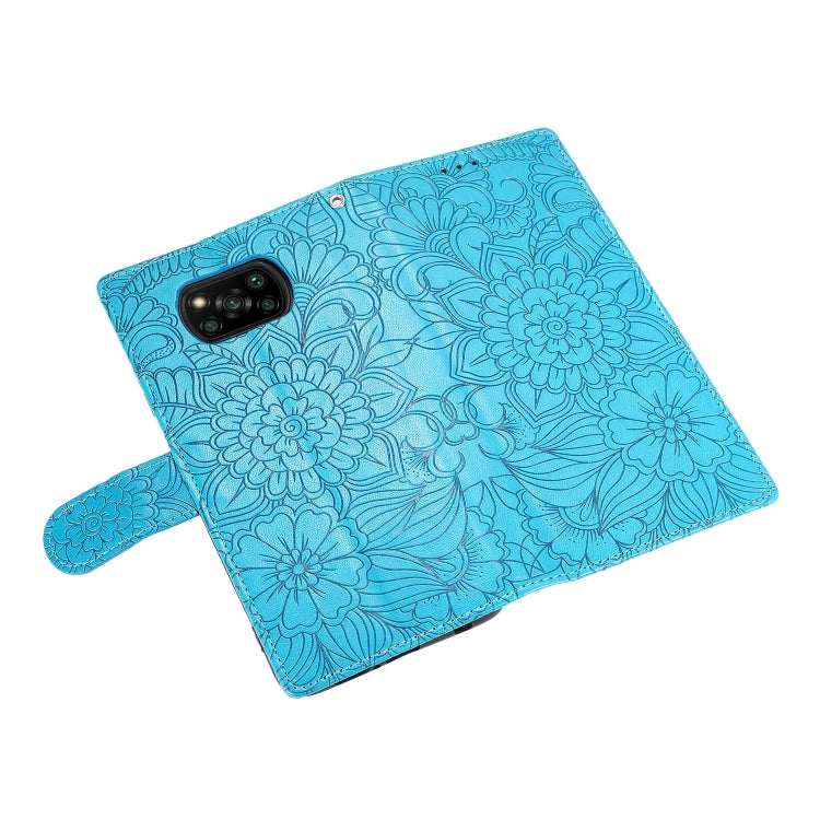 For Xiaomi POCO X3 NFC / X3 Pro / X3 Skin Feel Embossed Sunflower Horizontal Flip Leather Case with Holder & Card Slots & Wallet & Lanyard