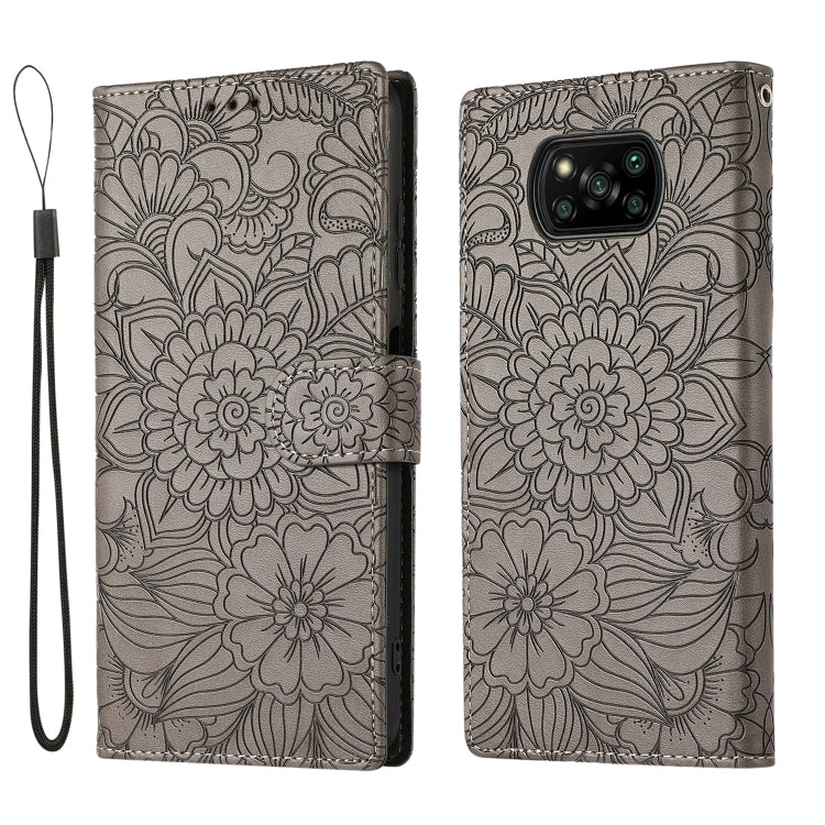 For Xiaomi POCO X3 NFC / X3 Pro / X3 Skin Feel Embossed Sunflower Horizontal Flip Leather Case with Holder & Card Slots & Wallet & Lanyard