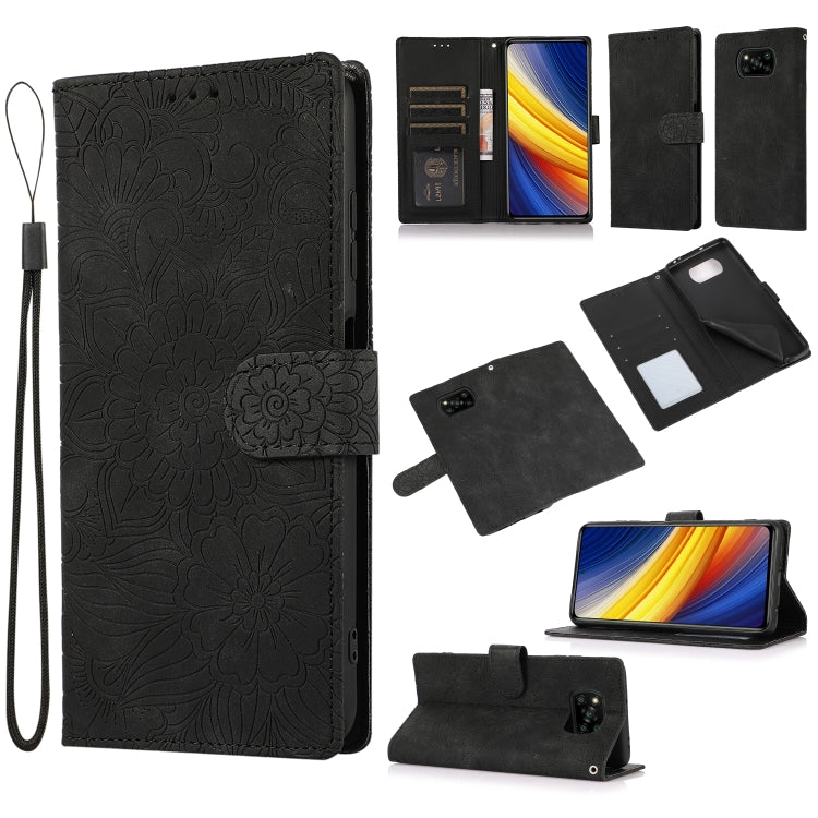 For Xiaomi POCO X3 NFC / X3 Pro / X3 Skin Feel Embossed Sunflower Horizontal Flip Leather Case with Holder & Card Slots & Wallet & Lanyard