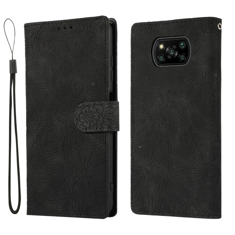 For Xiaomi POCO X3 NFC / X3 Pro / X3 Skin Feel Embossed Sunflower Horizontal Flip Leather Case with Holder & Card Slots & Wallet & Lanyard