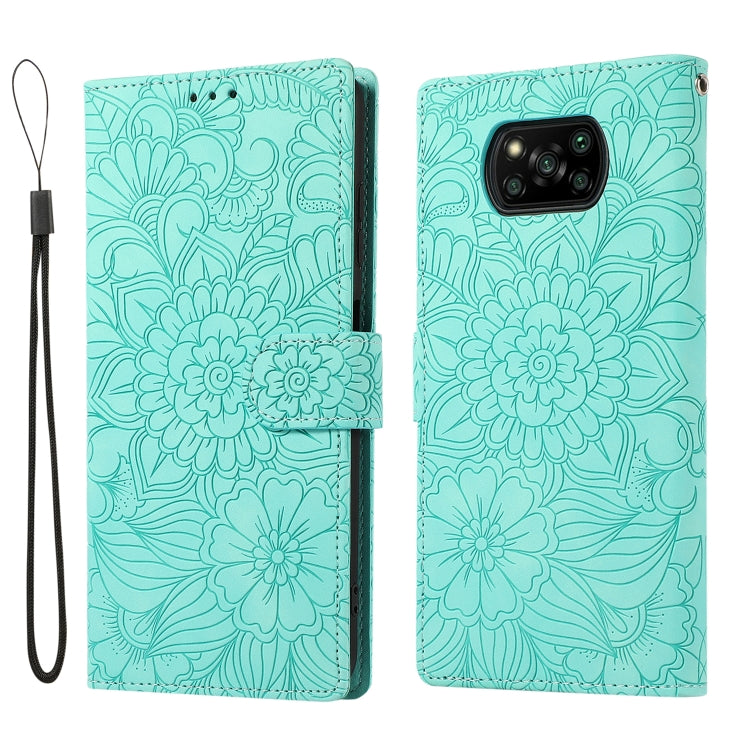 For Xiaomi POCO X3 NFC / X3 Pro / X3 Skin Feel Embossed Sunflower Horizontal Flip Leather Case with Holder & Card Slots & Wallet & Lanyard