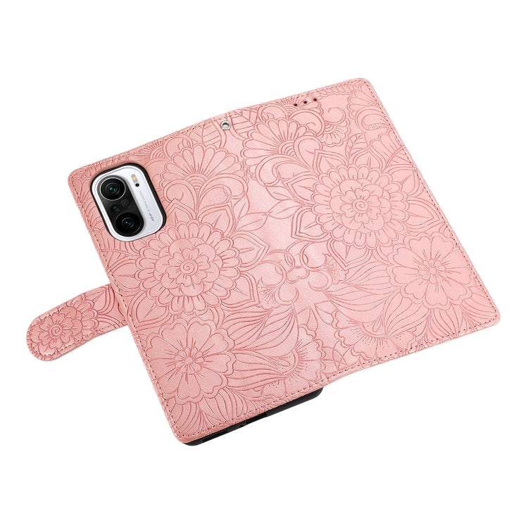For Xiaomi Redmi K40 / K40 Pro / Poco F3 Skin Feel Embossed Sunflower Horizontal Flip Leather Case with Holder & Card Slots & Wallet & Lanyard