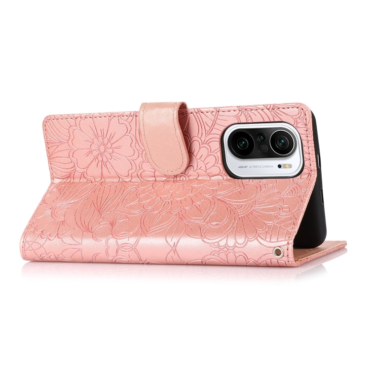 For Xiaomi Redmi K40 / K40 Pro / Poco F3 Skin Feel Embossed Sunflower Horizontal Flip Leather Case with Holder & Card Slots & Wallet & Lanyard