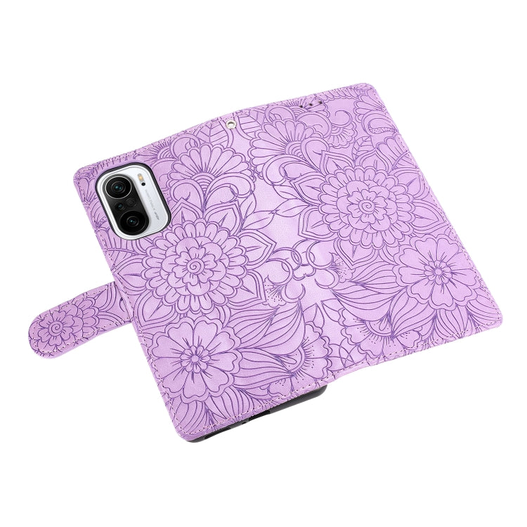 For Xiaomi Redmi K40 / K40 Pro / Poco F3 Skin Feel Embossed Sunflower Horizontal Flip Leather Case with Holder & Card Slots & Wallet & Lanyard