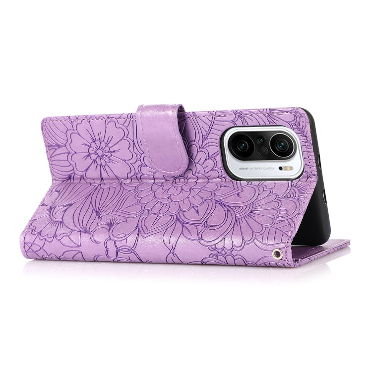 For Xiaomi Redmi K40 / K40 Pro / Poco F3 Skin Feel Embossed Sunflower Horizontal Flip Leather Case with Holder & Card Slots & Wallet & Lanyard